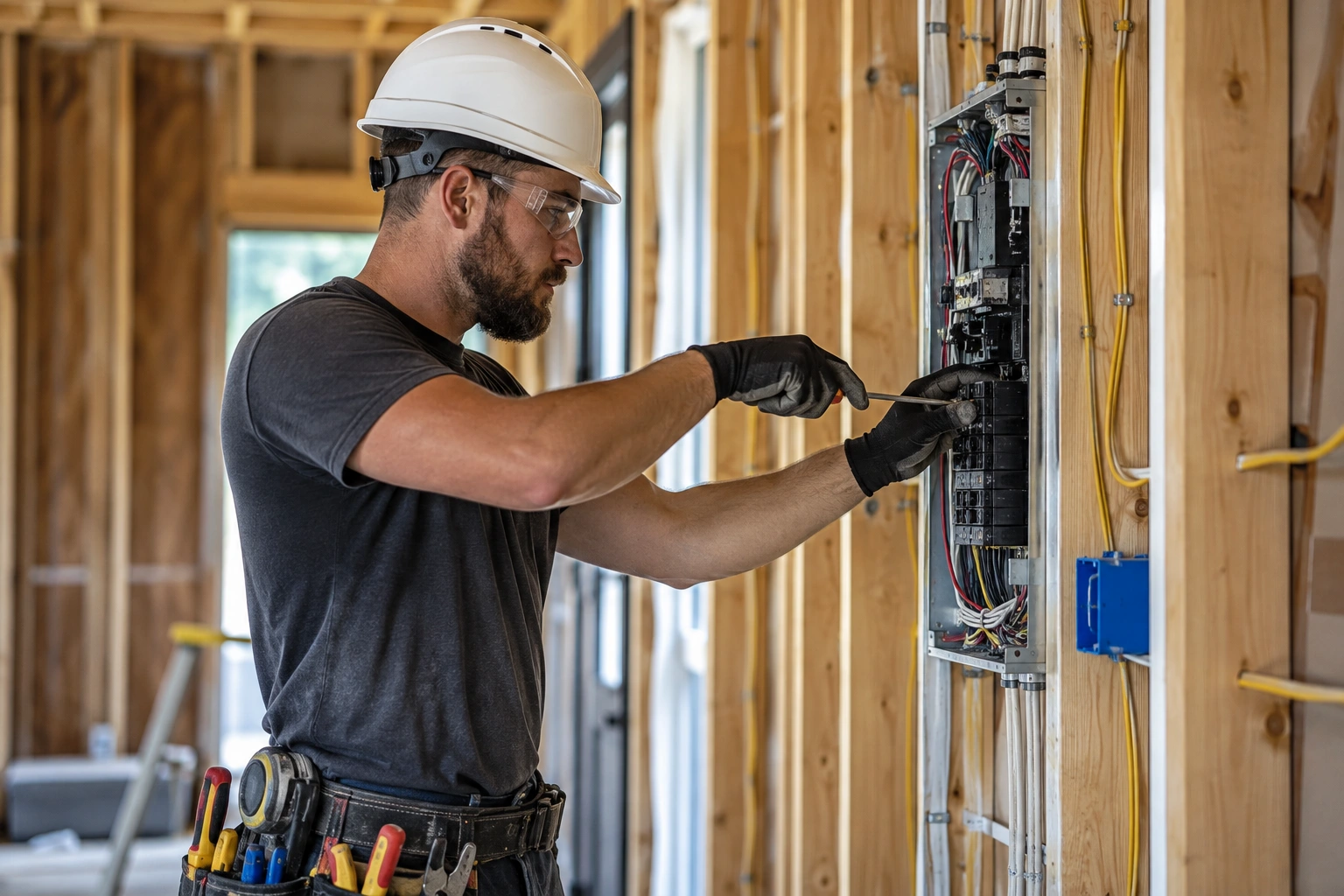 Electrician working on an electrical service project