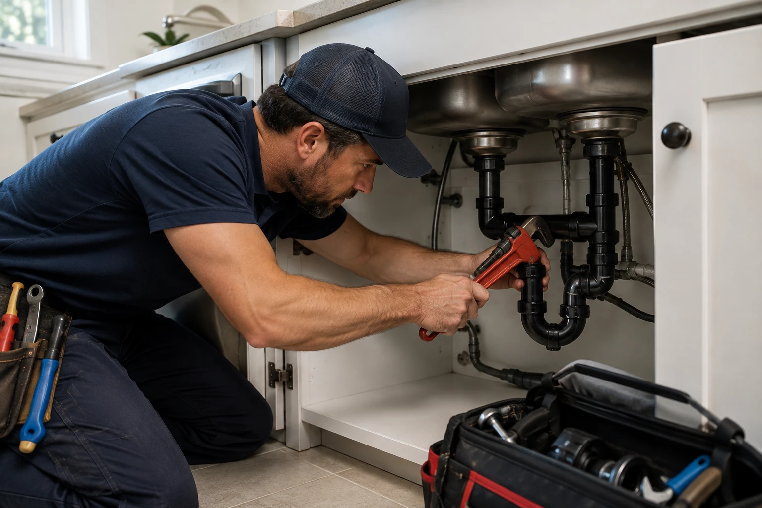 Plumber working on a customer repair service